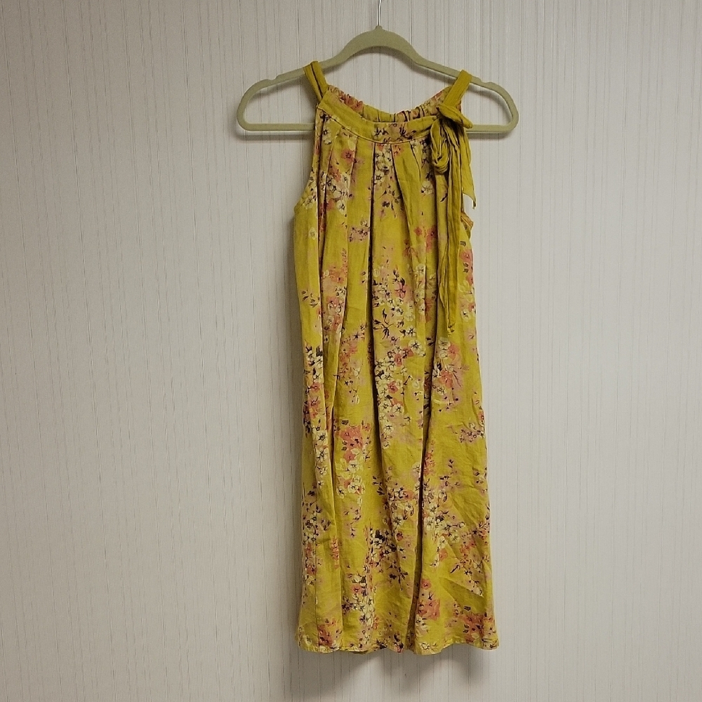 Bellambra Yellow Floral Sleeveless Linen Dress. XS Italy Lightweight Summer New